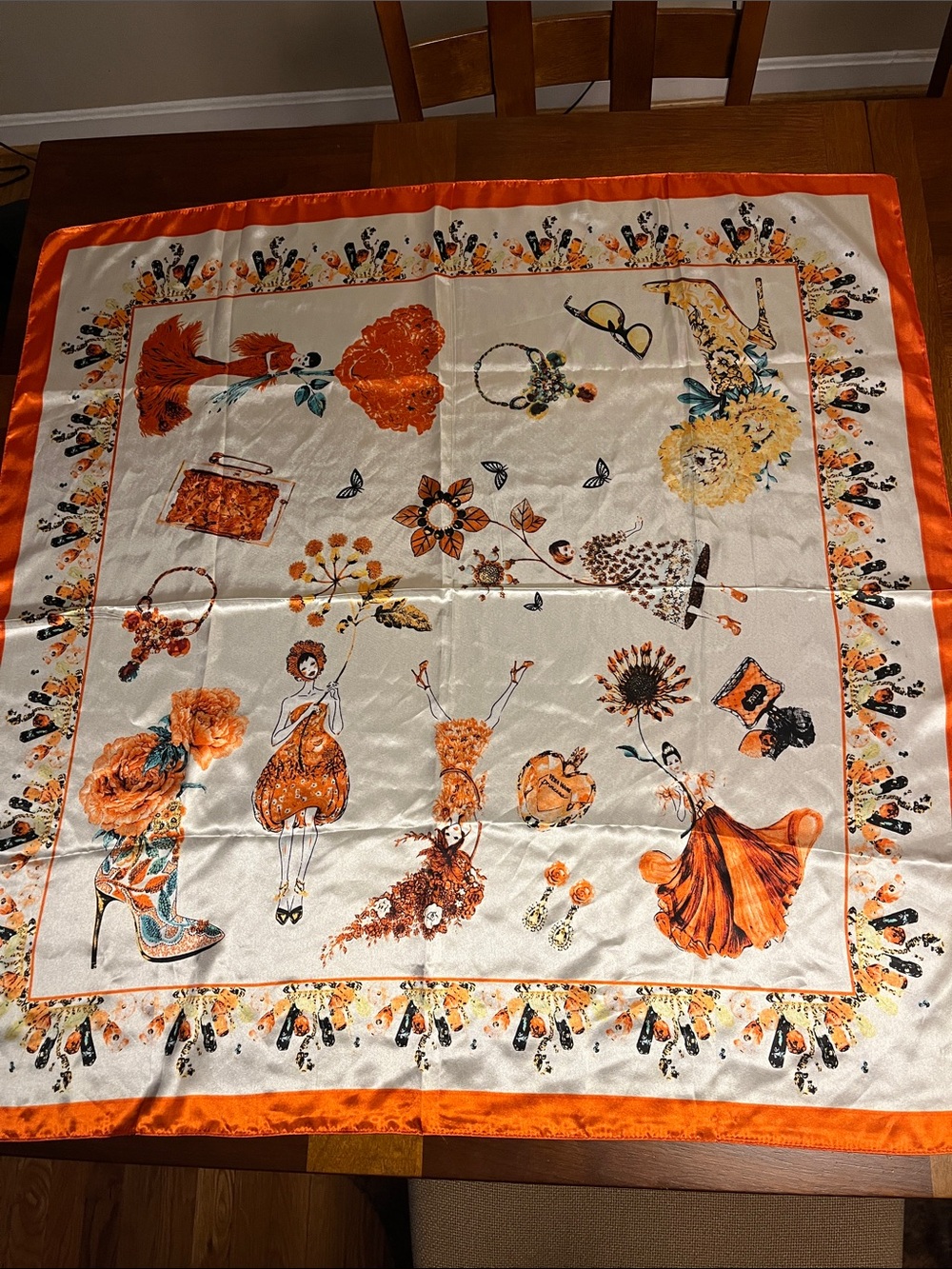 M-O-S silk orange fall color scarf, beautiful